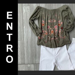 Entro embroidered off-shoulder crepe top EUC